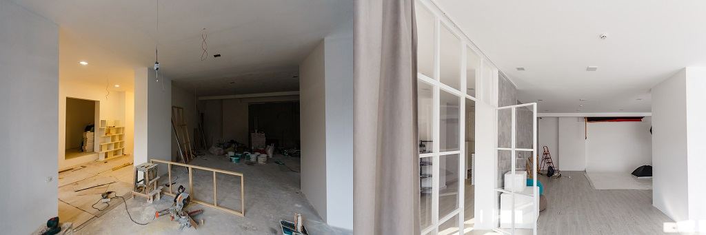 Newly drywalled open-plan room ready for finishing